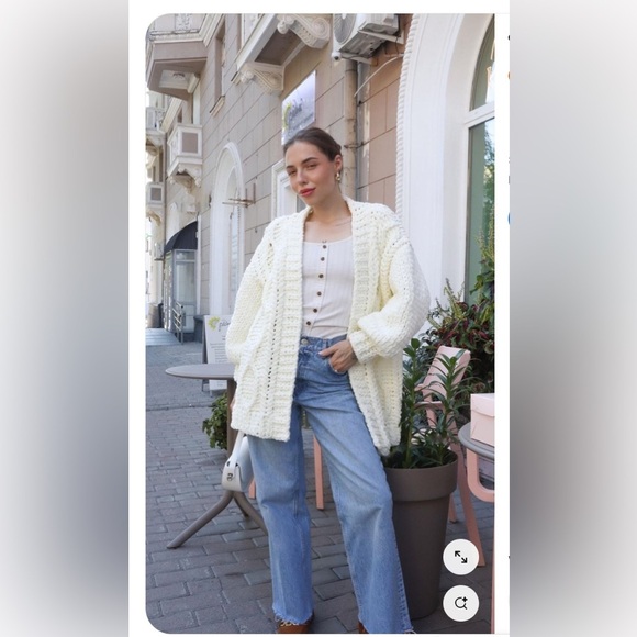 Tivoli Hand Knit Cardigan Pure New Wool Cream Cable Knit Button Up Sweater - Picture 1 of 9